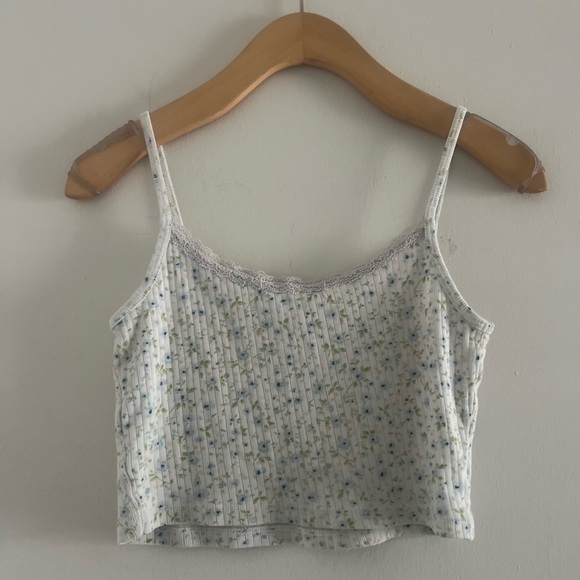 Brandy Melville Super Cute Cropped Floral Tank Baby Blue Green Sz S - Picture 2 of 3